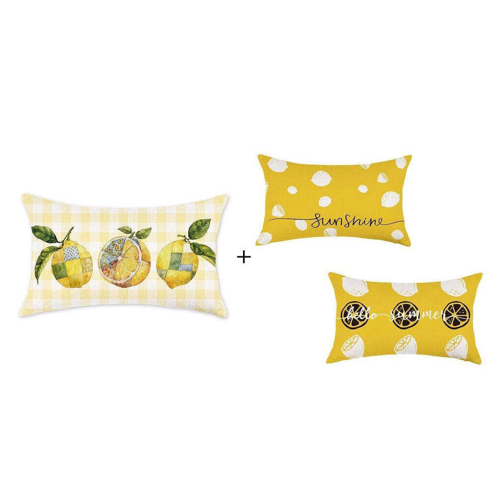 8804 Summer Throw Pillow Cover 12x20 Inch Lemon Yellow Plaid Decorative